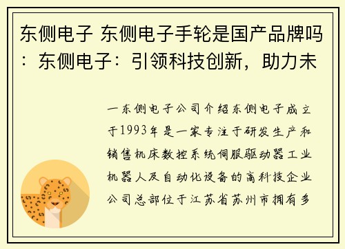 东侧电子 东侧电子手轮是国产品牌吗：东侧电子：引领科技创新，助力未来发展